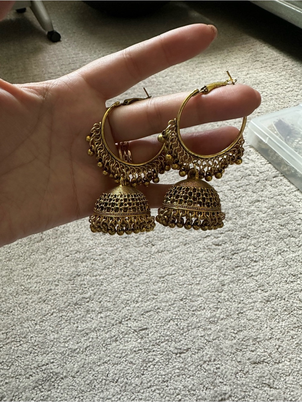 Gold Jhumka Hoop Earrings - Traditional Indian Style